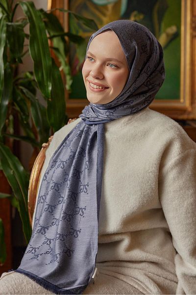 Şalland Wool Cashmere Shawl Navy Blue