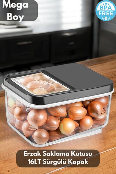 PONÇİK STORE 16 Liter Anthracite Sliding Crisper - Potato, Onion and Food Storage Container