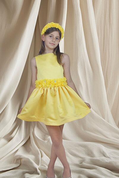 GİST KIZ ÇOCUK SARI ÇİÇEK DETAYLI ABİYE