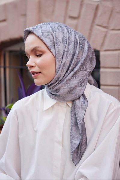 Şalland Gray Viscose Jacquard Scarf