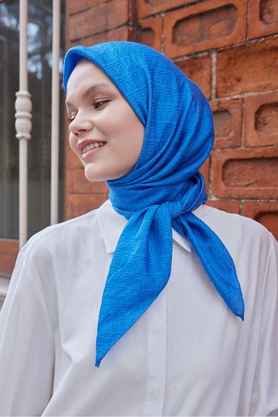 Şalland Indigo Viscose Jacquard Frame Patterned Scarf