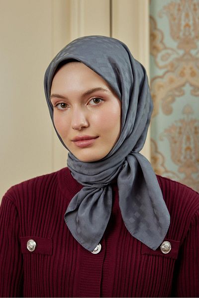 Şalland Daisy Pattern Jacquard Scarf Dark Gray
