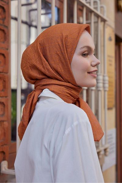 Şalland Cinnamon Patterned Viscose Jacquard Scarf