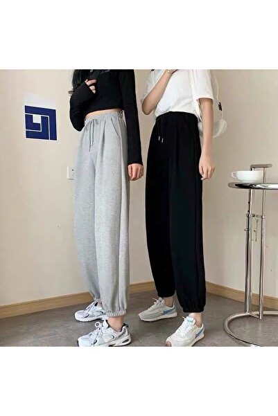 JustBS Pantaloni de trening pentru femei, negru, gri, cu picioare din cauciuc...