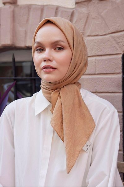 Şalland Viscose Jacquard Caramel Scarf - Shawl