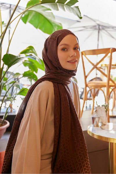 Şalland Jacquard Shawl Brown - His