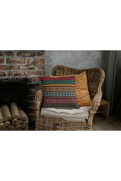 CİMENS 4-Seat Digital Printed Gift Sofa - Throw Pillow Pillow, Rug Patterned Brown Floor