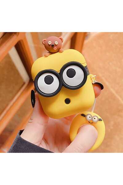 Tasarım Iphone 3. Nesil Uyumlu Koruyucu Bluetooth Kulaklık Kılıfı Minions Fig...