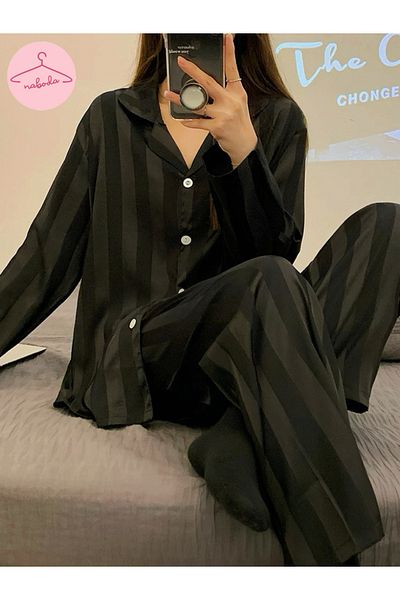 naboda Women's Stylish Design Black Pajama Set