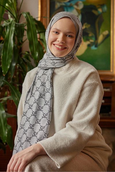 Şalland Wool Cashmere Shawl Dark Gray