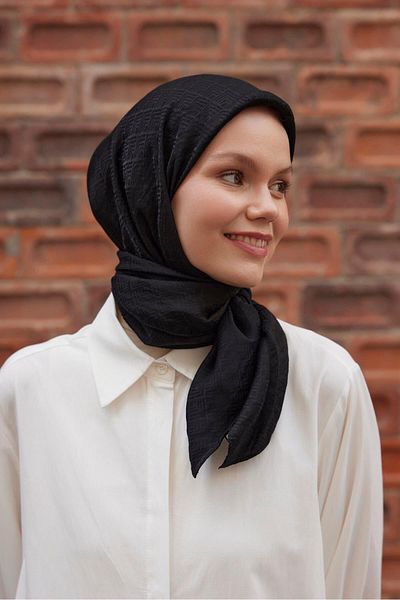 Şalland Black Viscose Jacquard Frame Patterned Scarf
