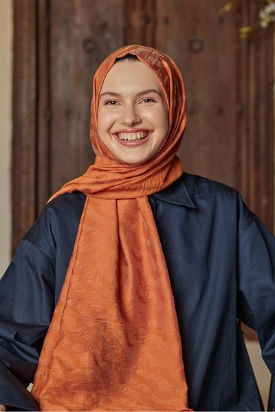 Şalland Waterway Jacquard Shawl Peach
