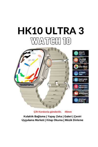 Qifit Watch 10 Series HK10 Ultra 3 Amoled Ekran G-Sensör Yapay Zekalı Kulaklı...
