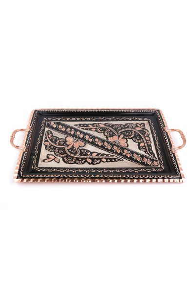 Zinnun Copper Tray Erzincan Hand Embroidered for Four Persons