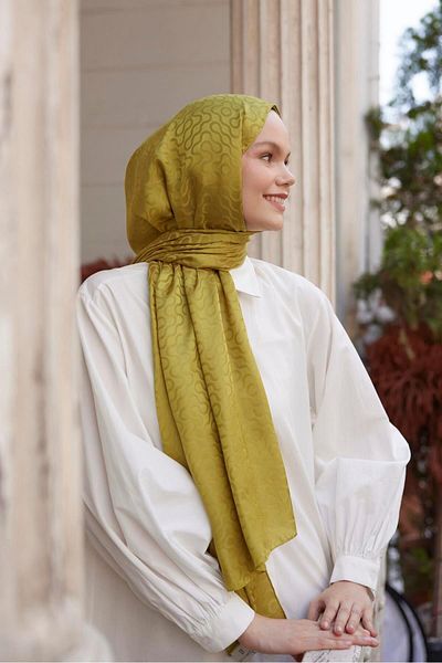 Şalland Oil Green Feeling Jacquard Shawl