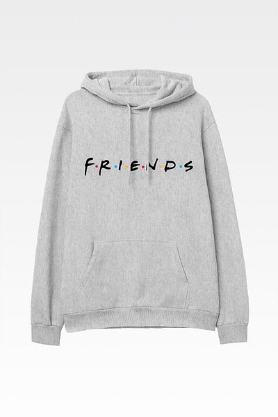 Pink Sky Friends 01 Printed Gray Oversized Hooded Sweatshirt