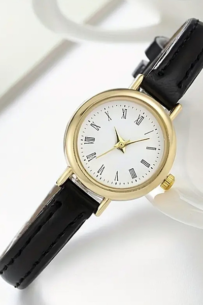 Happy Vibes Retro Vintage Minimal Deri Kordonlu Kadın Saat Siyah