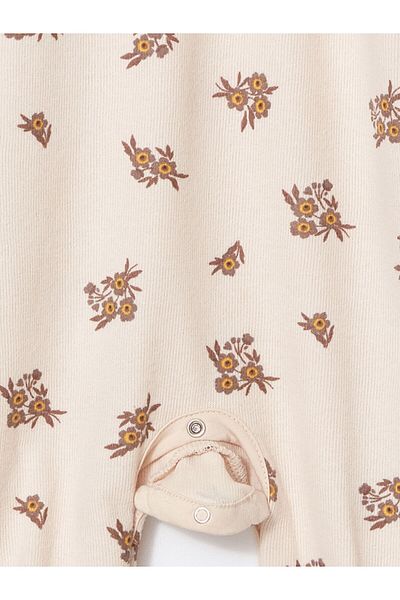 LC Waikiki Lcw Baby Cream Printed Baby Collar Floral Baby Girl Romper