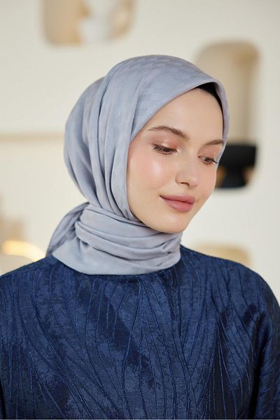 Şalland Dama Pattern Jacquard Scarf Gray