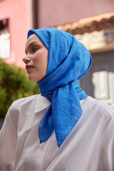 Şalland Indigo Viscose Jacquard Scarf