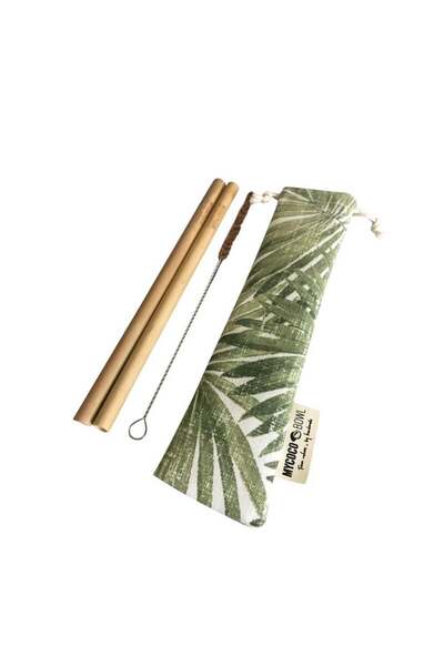 Mycocobowl Set of 2 Bamboo Straws with Patterned Pouch
