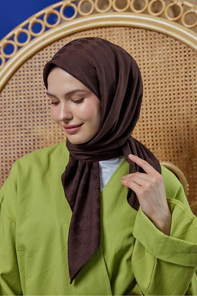 Şalland Bitter Brown Monogram Patterned Jacquard Scarf