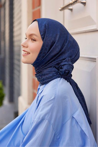 Şalland Navy Blue His Jacquard Shawl