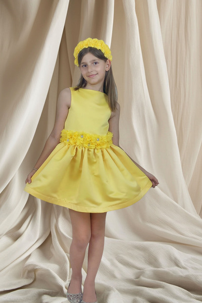 GİST KIZ ÇOCUK SARI ÇİÇEK DETAYLI ABİYE