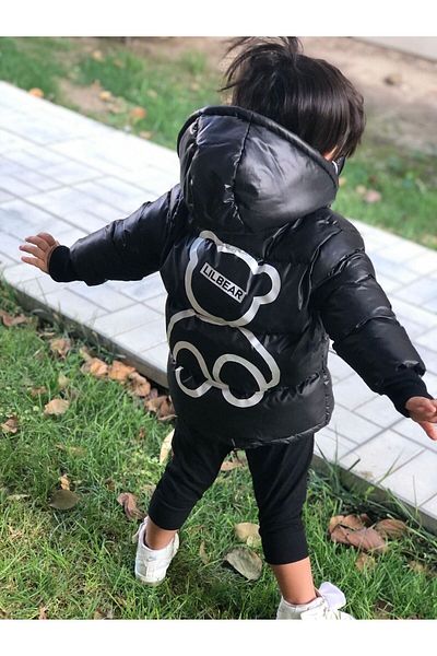 Minigimin Cicileri Bear Unisex Kids Puffer Jacket - Black