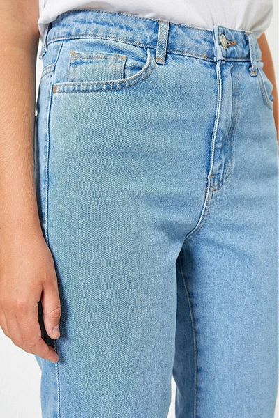 TugsatTasarTekstil Blugi Mom Jean cu talie înaltă albastru deschis, blugi Boyfriend Lycra Jumper