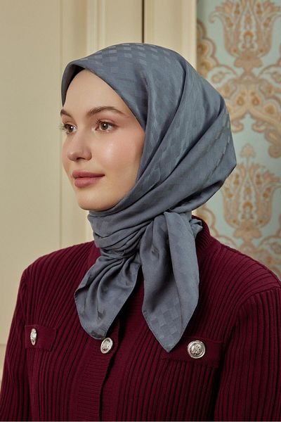 Şalland Daisy Pattern Jacquard Scarf Dark Gray
