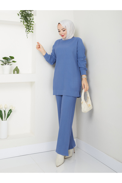 MODAMÜNASİP Υπέροχο κοτλέ πλεκτά είδη άνετο και κομψό σετ δύο τεμαχίων