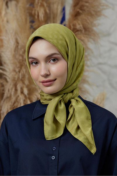 Şalland Daisy Pattern Jacquard Scarf Peanut Green