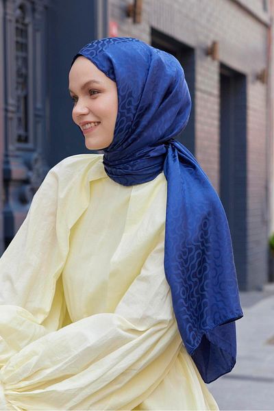 Şalland Dark Blue Feeling Jacquard Shawl