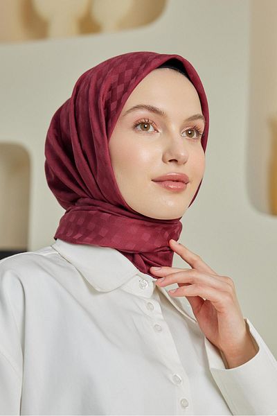 Şalland Daisy Pattern Jacquard Scarf Burgundy