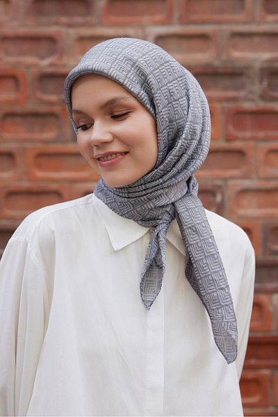 Şalland Gray Viscose Jacquard Frame Patterned Scarf
