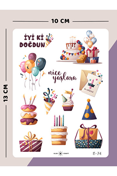 Else Craft Doğum Günü Temalı Sticker - E-74 - Ajanda Planlayıcı Bullet Journa...