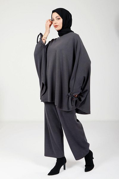 Beyza Γκρι Hijab Poncho Παντελόνι 9112