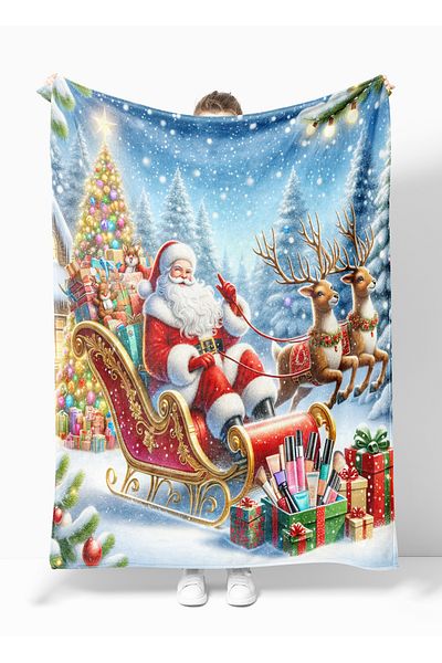 Erays Home Christmas & Christmas Pattern Fleece Blanket Tv Blanket Merry Christmas Santa