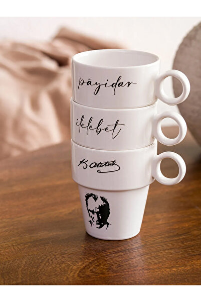 LC Waikiki Siyah Baskılı Atatürk Baskılı Seramik Kupa 3'lü