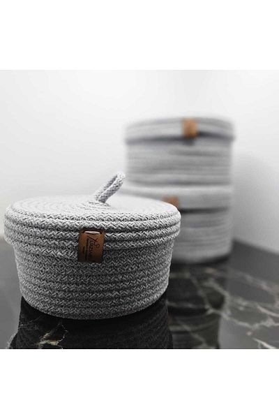 urzsmell Hand Sewn 3-Piece Basket Set - Bathroom, Kitchen, Room Organizer - Handmade Tress Rope Decorative Basket
