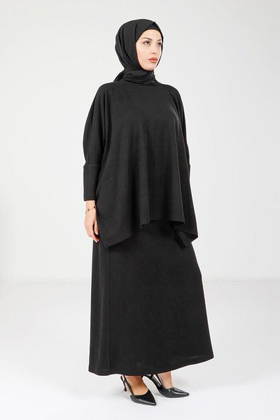Beyza Μαύρο Πλεκτό Hijab Φούστα Τουνίκ - 9093