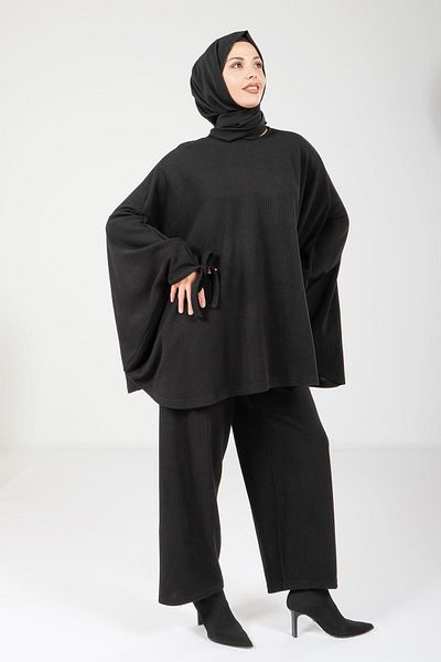 Beyza Μαύρο Hijab Poncho Παντελόνι 9112