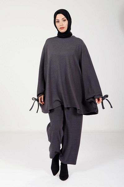 Beyza Γκρι Hijab Poncho Παντελόνι 9112