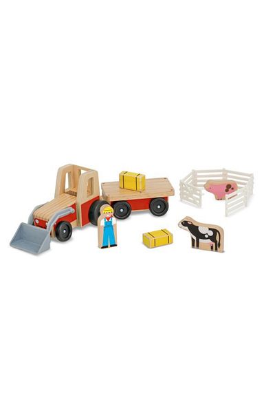 Melissa & Doug Set de joaca Excavator din lemn cu remorca