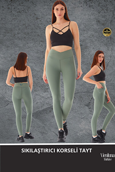 vienluna Yeni Sezon Yüksek Bel Sıkı Dokuma Tayt Cepli  İç Göstermez Yoga Fitn...