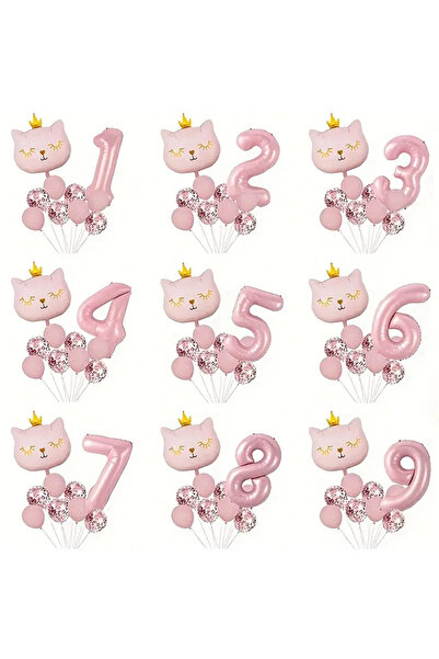ZEAP Kedi Temalı Rakam Folyo Balonlu Parti Seti