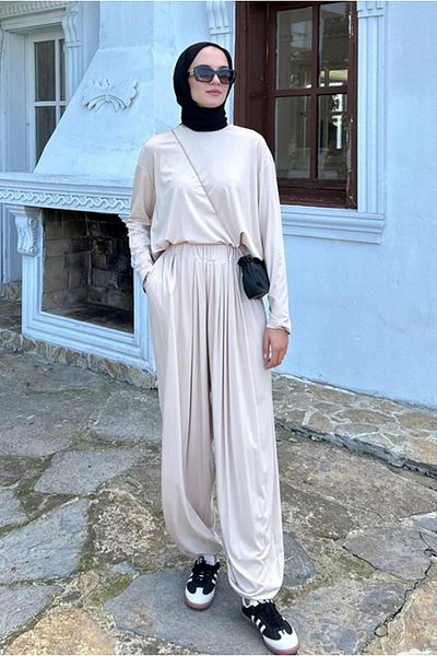 Moda Rosa 25K2261 - Beige - Shalwar Double Set with Trousers