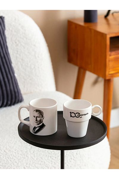 LC Waikiki Black Printed Ataturk Printed Ceramic Mug Set of 2