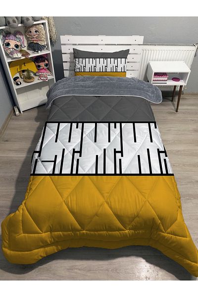yok yok evim eve dair her şey Welsoft Fluffy Double Sided Piano Patterned Single Duvet Sleeping Set